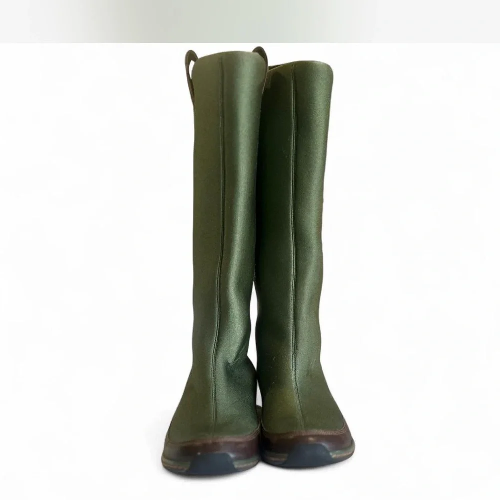 AETREX Green Brown Neoprene Pull On Tall Winter Rain Boots Waterproof Size 8 - Picture 2 of 8
